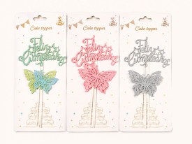 Topper para tortas FELIZ CUMPLEAÑOS con mariposa 